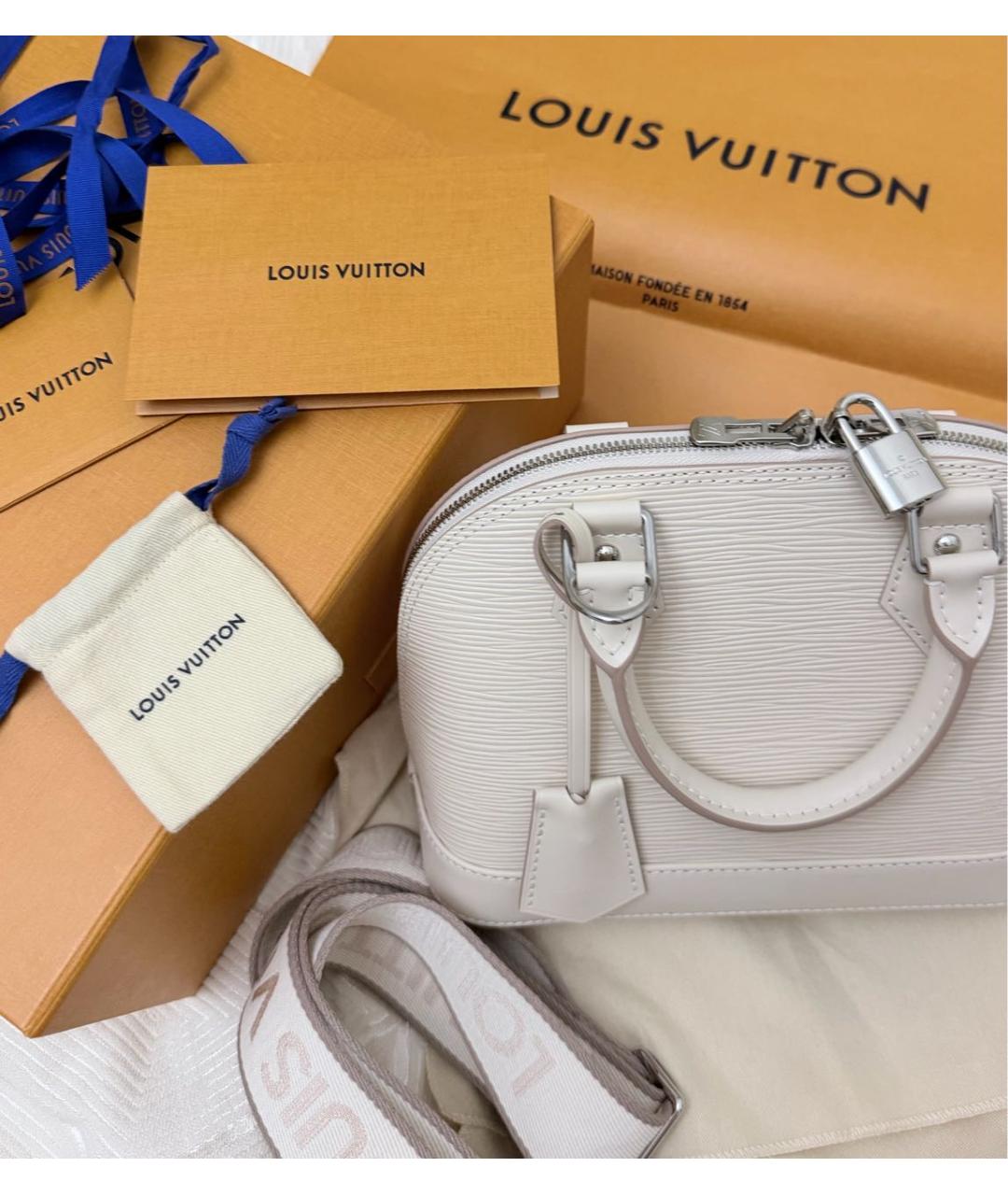 LOUIS VUITTON Бежевая кожаная сумка с короткими ручками, фото 3
