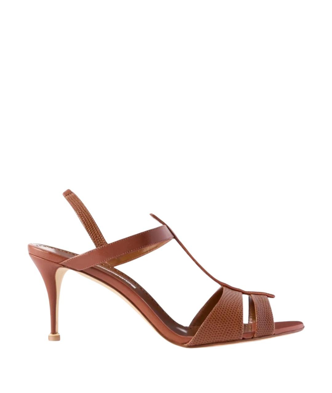 MANOLO BLAHNIK Коричневые кожаные босоножки, фото 1