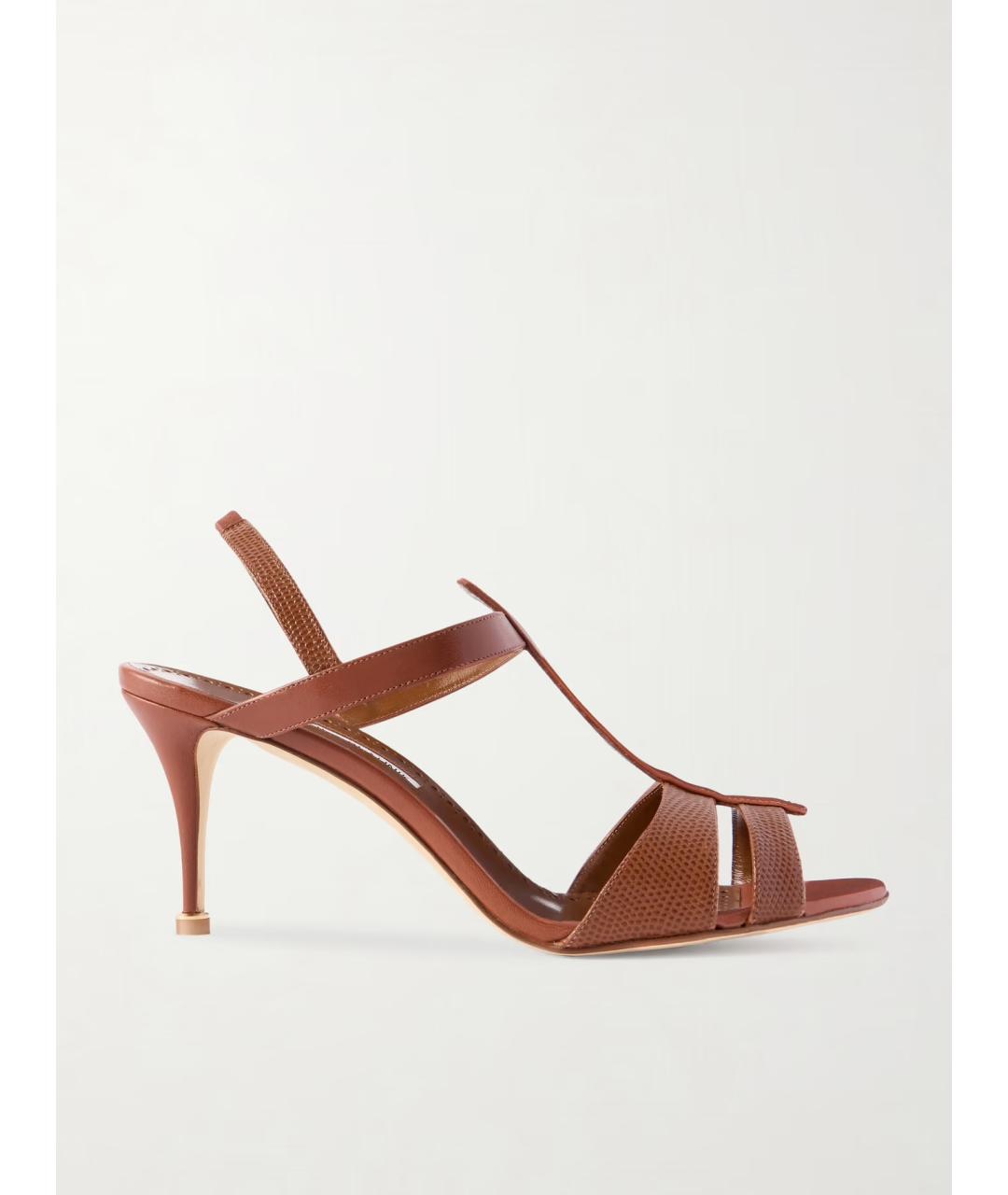 MANOLO BLAHNIK Коричневые кожаные босоножки, фото 6
