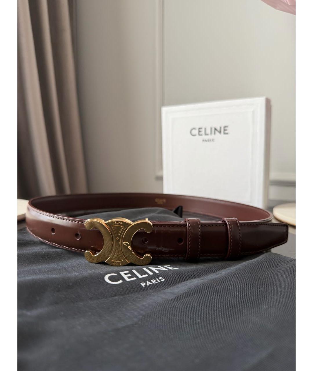 CELINE Коричневый кожаный ремень, фото 6
