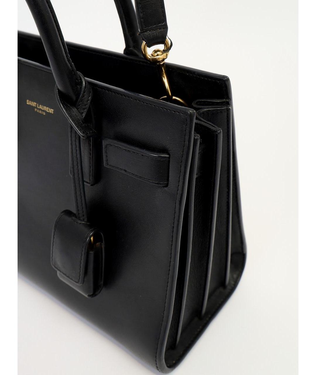 SAINT LAURENT Черная кожаная сумка с короткими ручками, фото 7