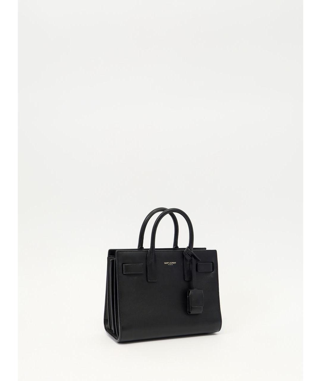 SAINT LAURENT Черная кожаная сумка с короткими ручками, фото 3
