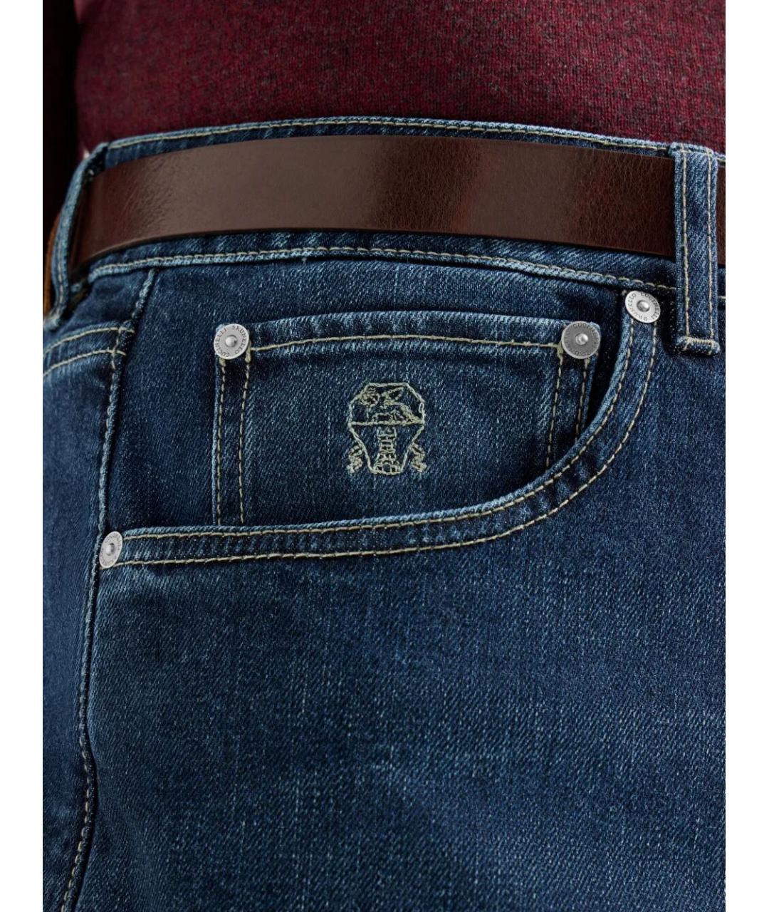BRUNELLO CUCINELLI Синие хлопковые прямые джинсы, фото 5