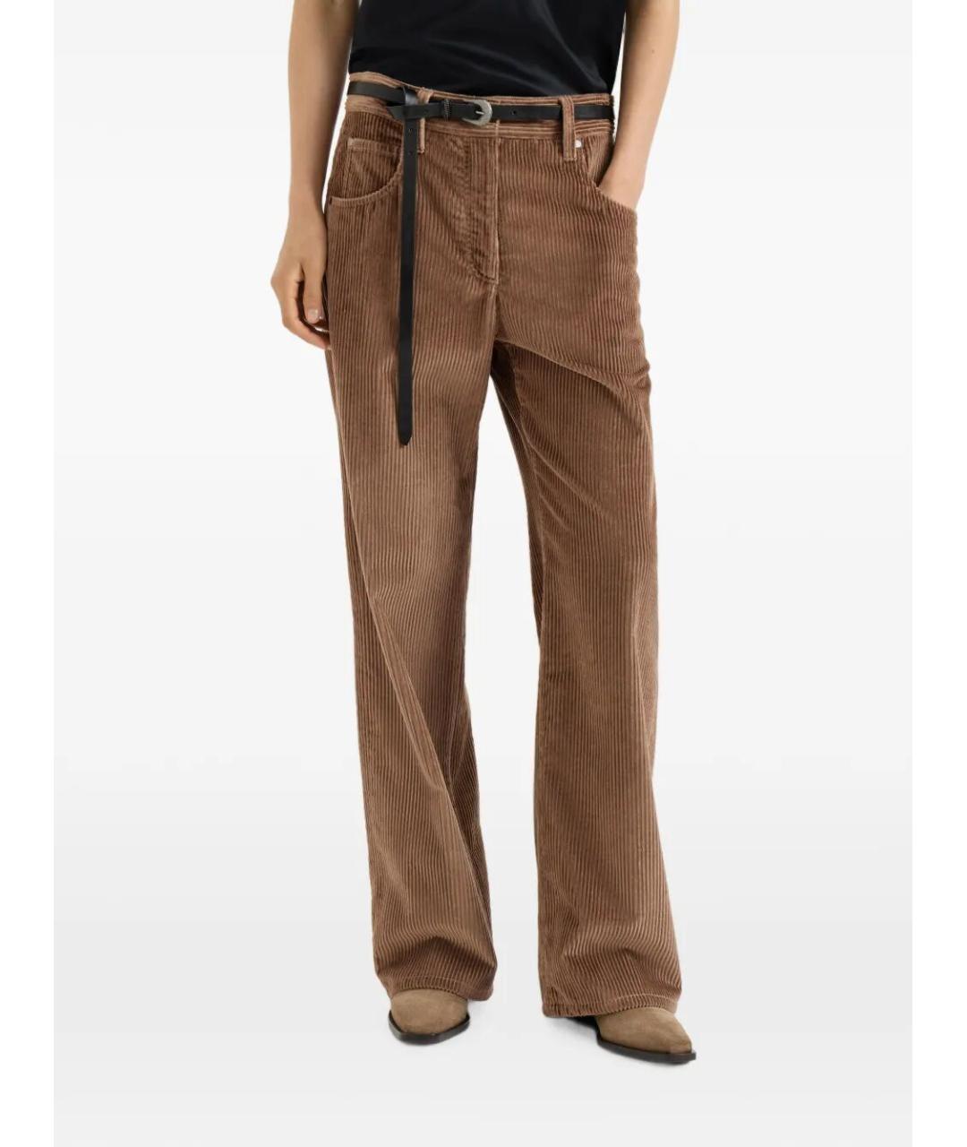 BRUNELLO CUCINELLI Коричневые хлопковые прямые брюки, фото 6
