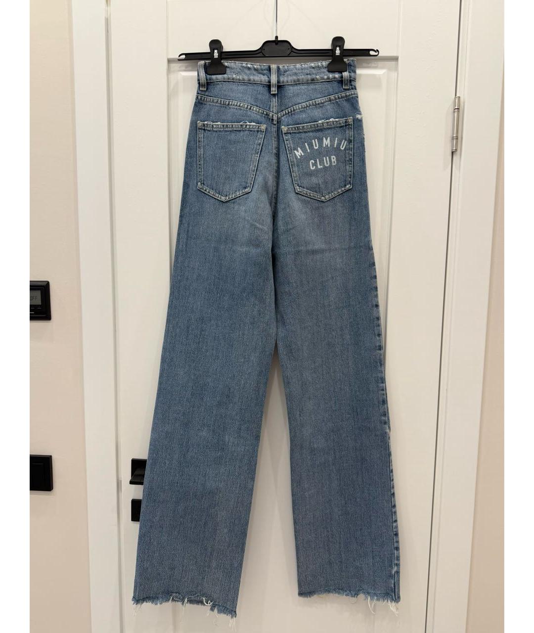 MIU MIU Голубые хлопковые прямые джинсы, фото 2