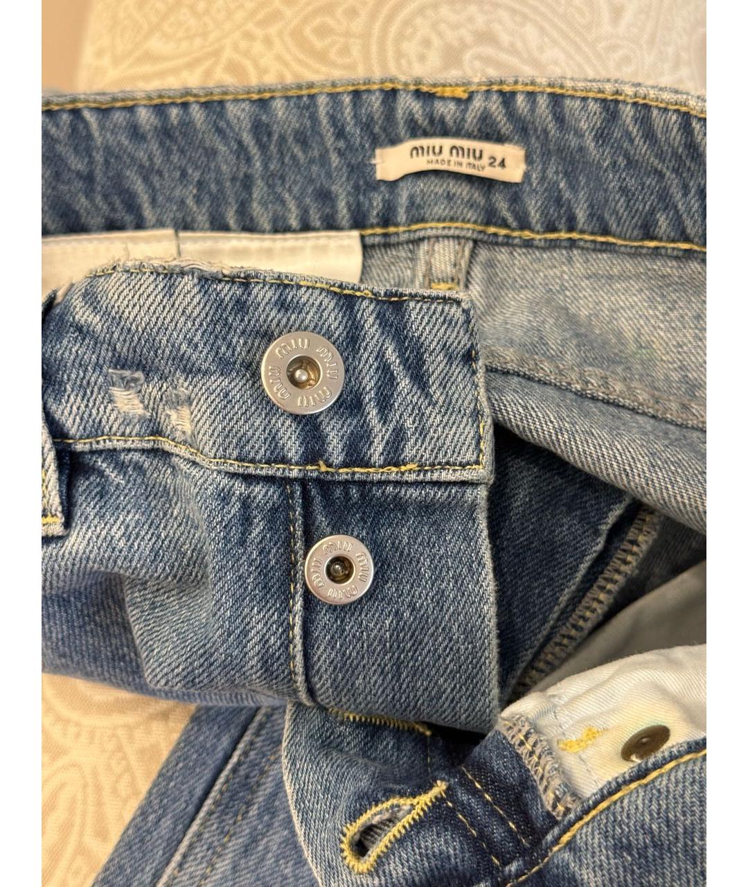 MIU MIU Голубые хлопковые прямые джинсы, фото 5