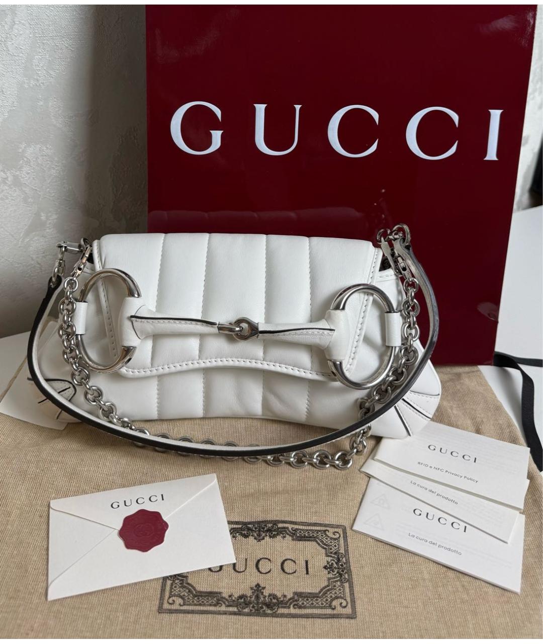 GUCCI Белая кожаная сумка через плечо, фото 2