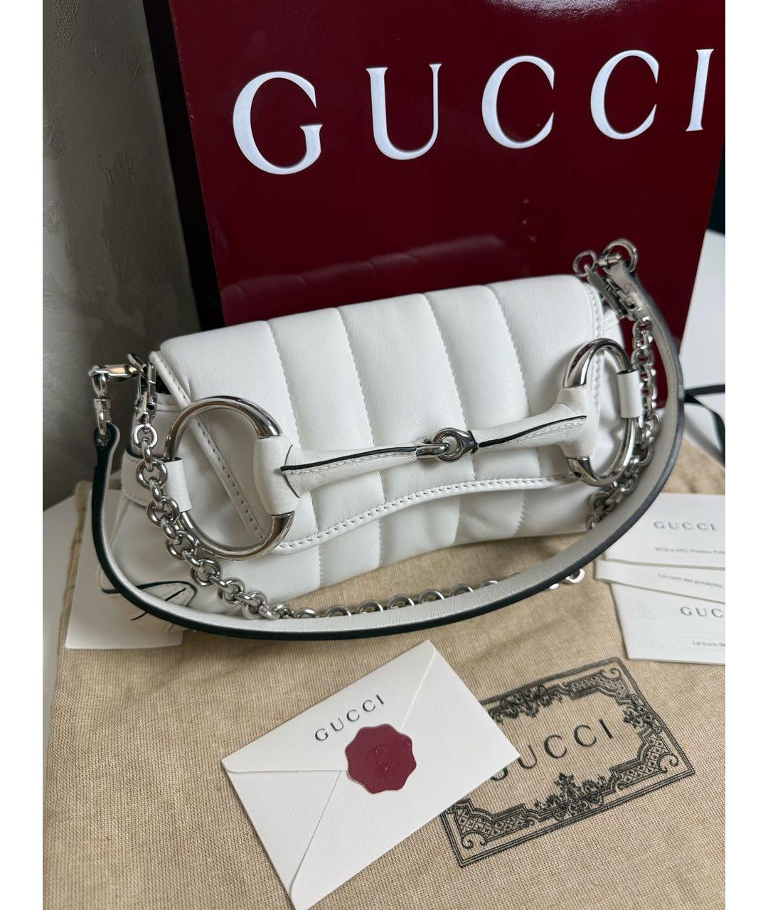 GUCCI Белая кожаная сумка через плечо, фото 3