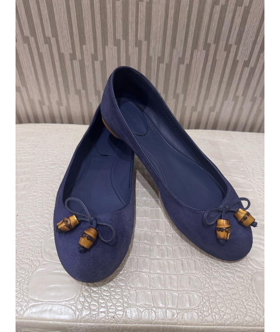 GUCCI Темно-синие замшевые балетки, фото 7