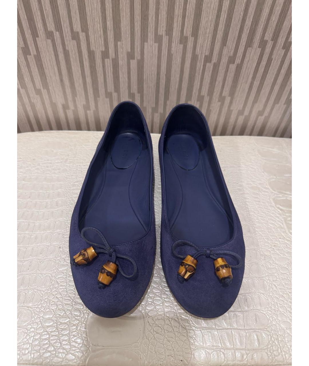 GUCCI Темно-синие замшевые балетки, фото 2