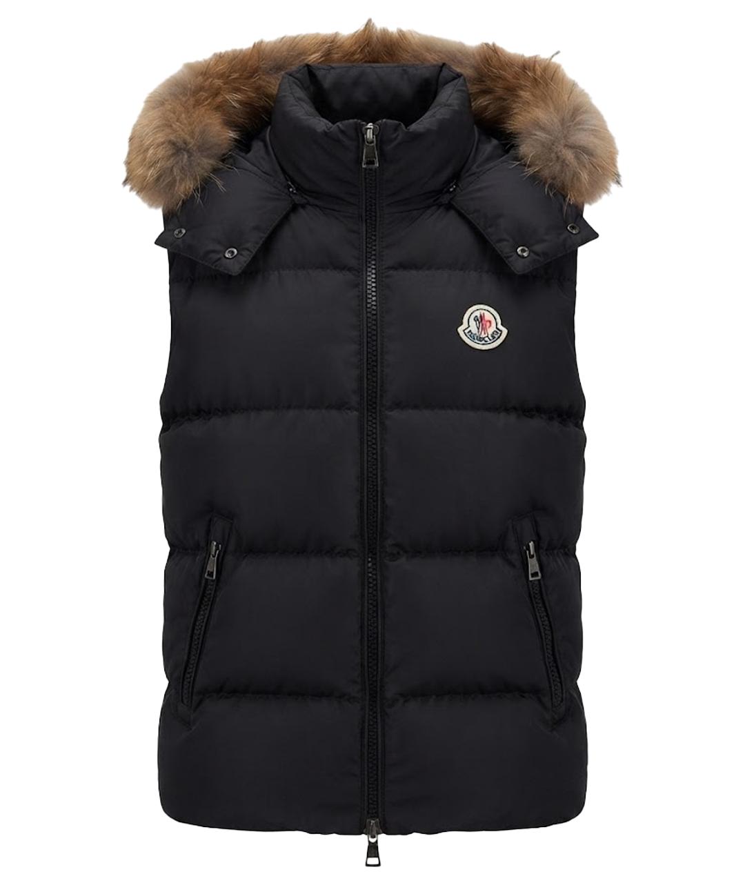 MONCLER Черный меховой жилет, фото 1
