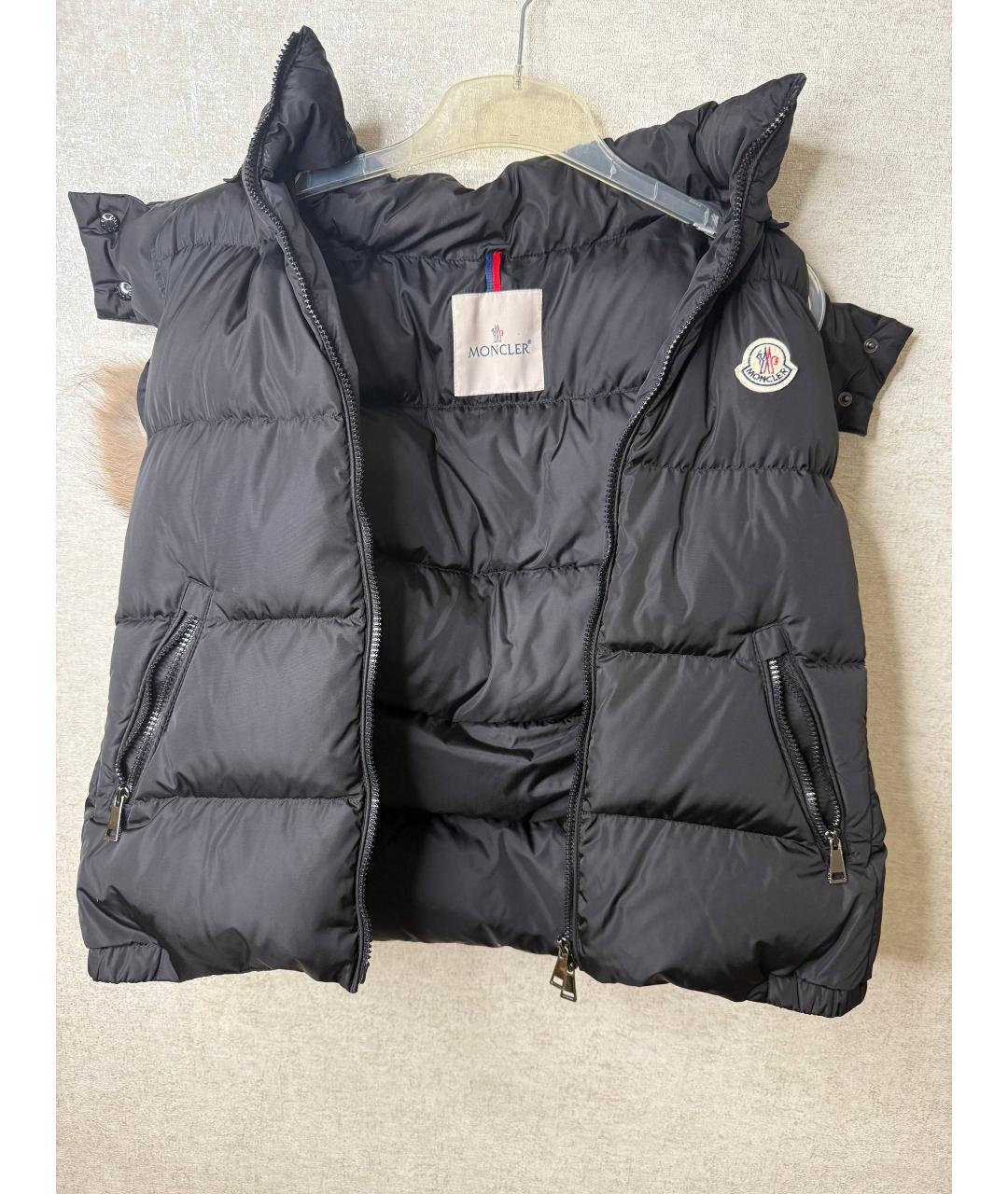 MONCLER Черный меховой жилет, фото 6