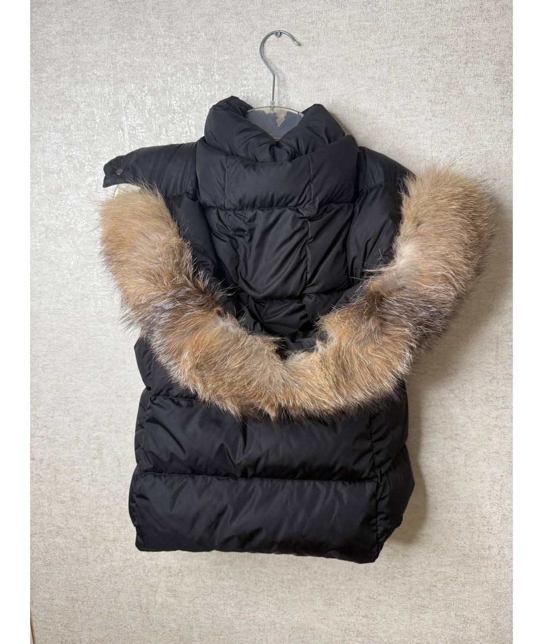 MONCLER Черный меховой жилет, фото 3