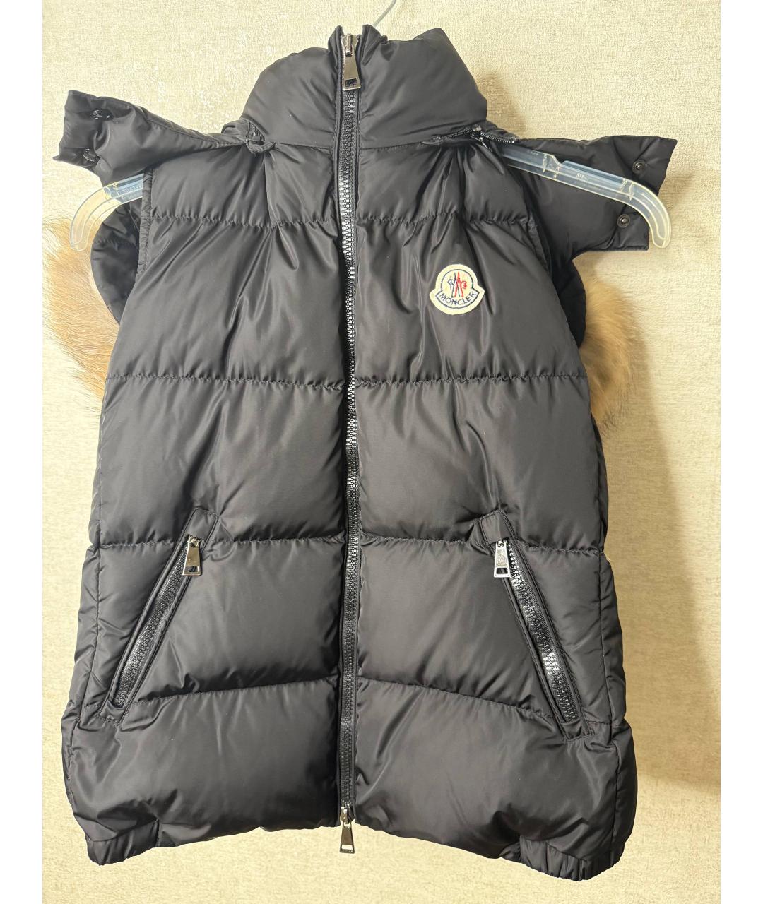 MONCLER Черный меховой жилет, фото 7
