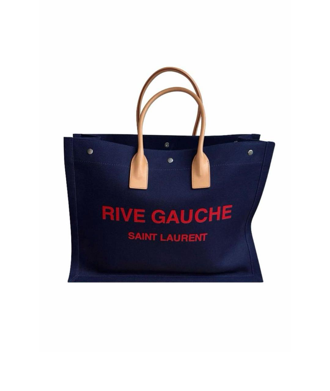 SAINT LAURENT Темно-синяя сумка тоут из канвы, фото 6