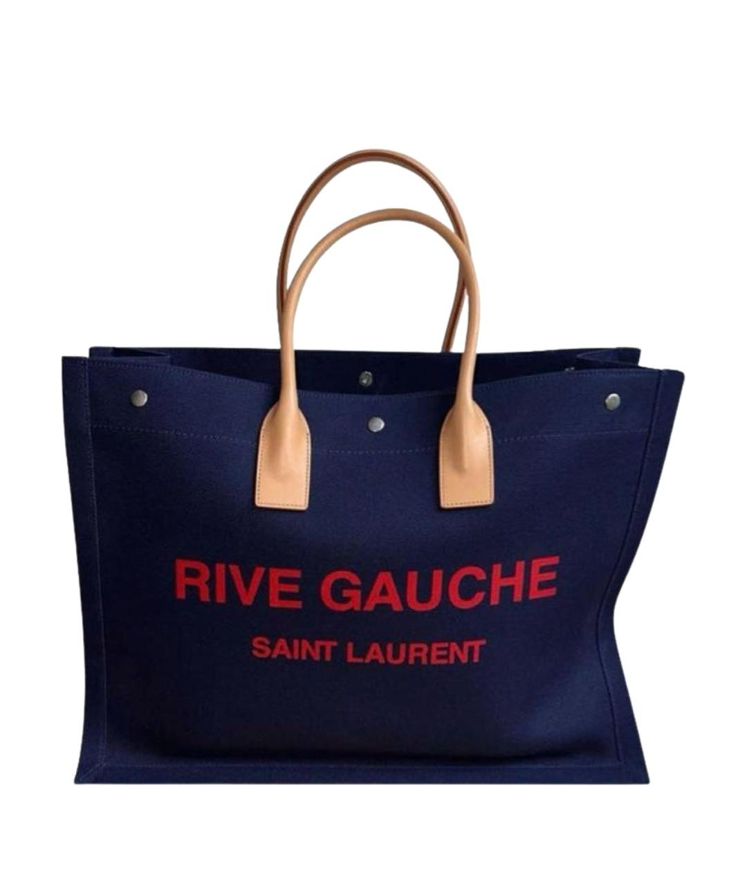 SAINT LAURENT Темно-синяя сумка тоут из канвы, фото 1