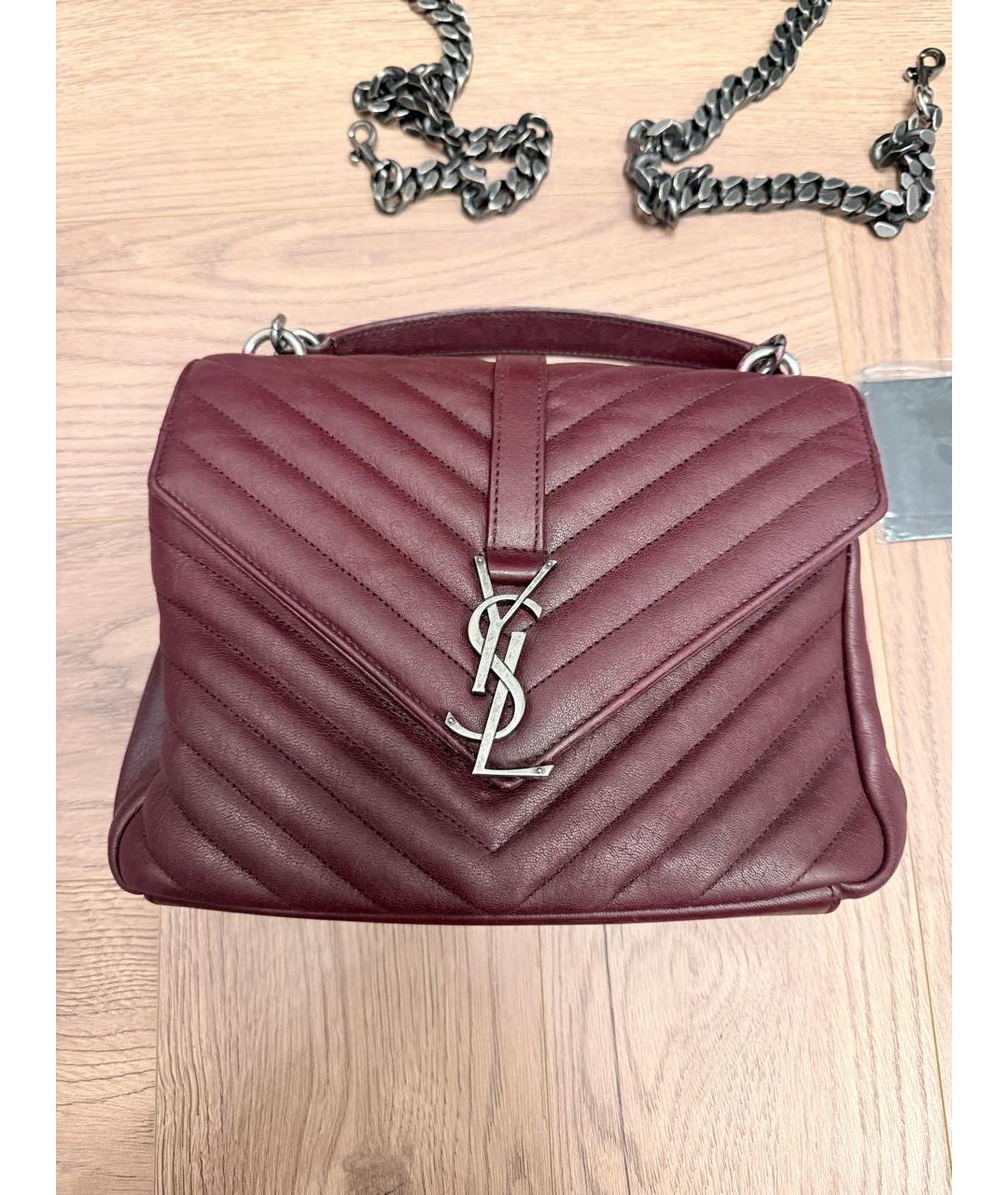 SAINT LAURENT Бордовая кожаная сумка через плечо, фото 2