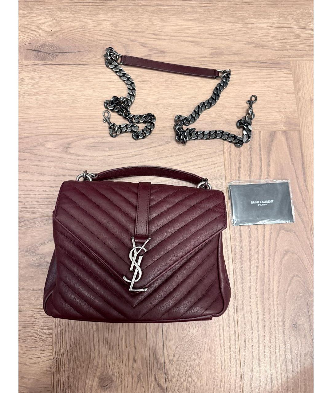 SAINT LAURENT Бордовая кожаная сумка через плечо, фото 9