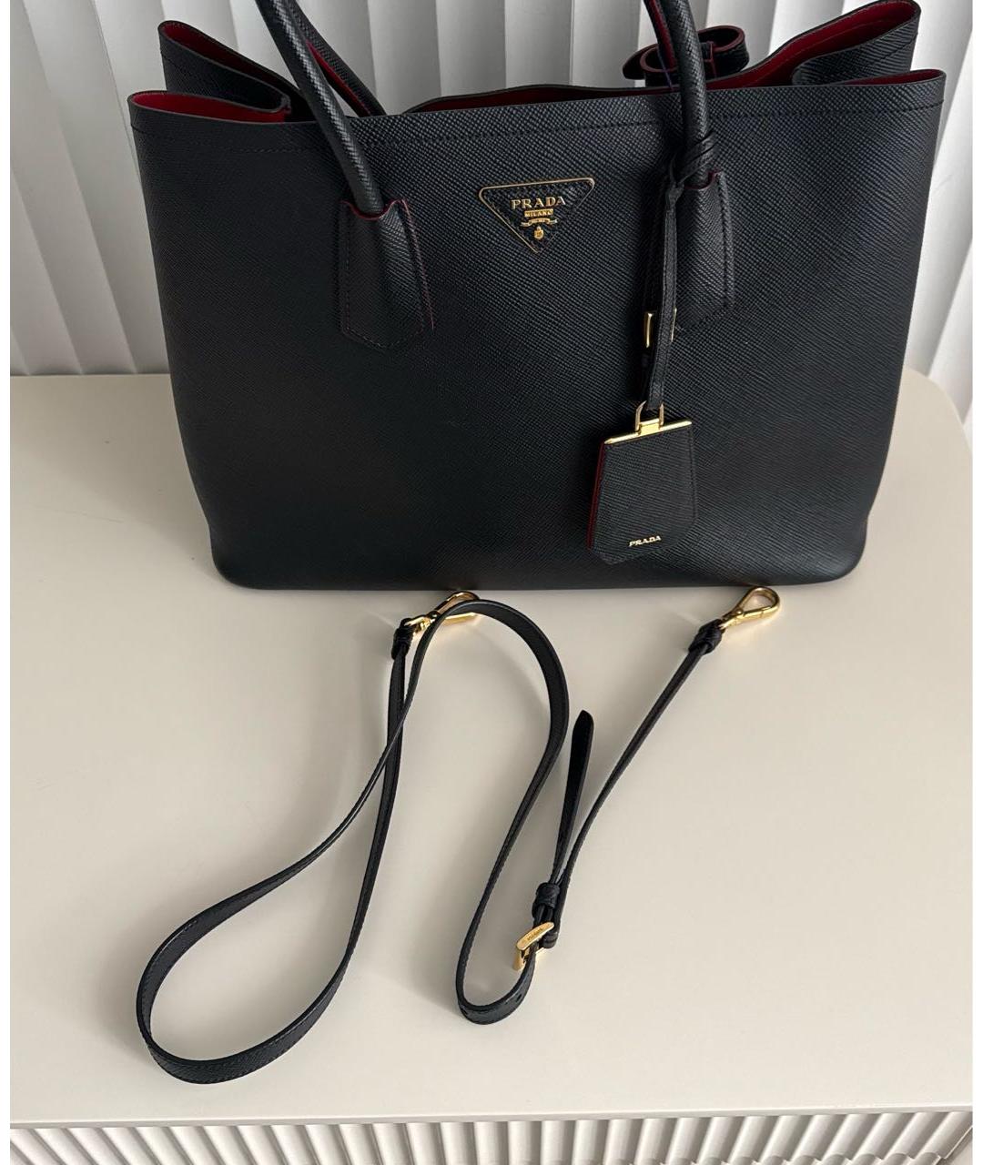 PRADA Черная кожаная сумка тоут, фото 7