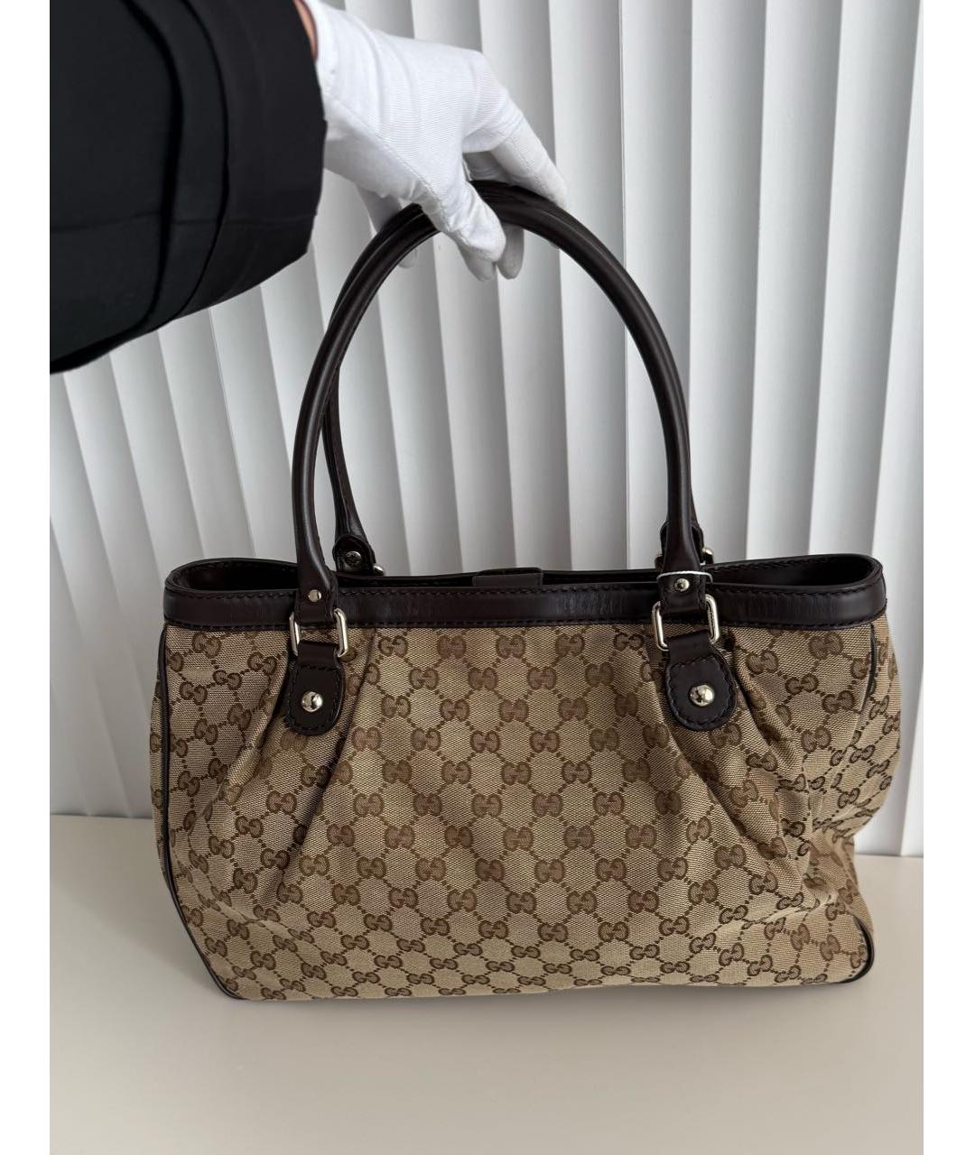GUCCI Коричневая сумка тоут из канвы, фото 3