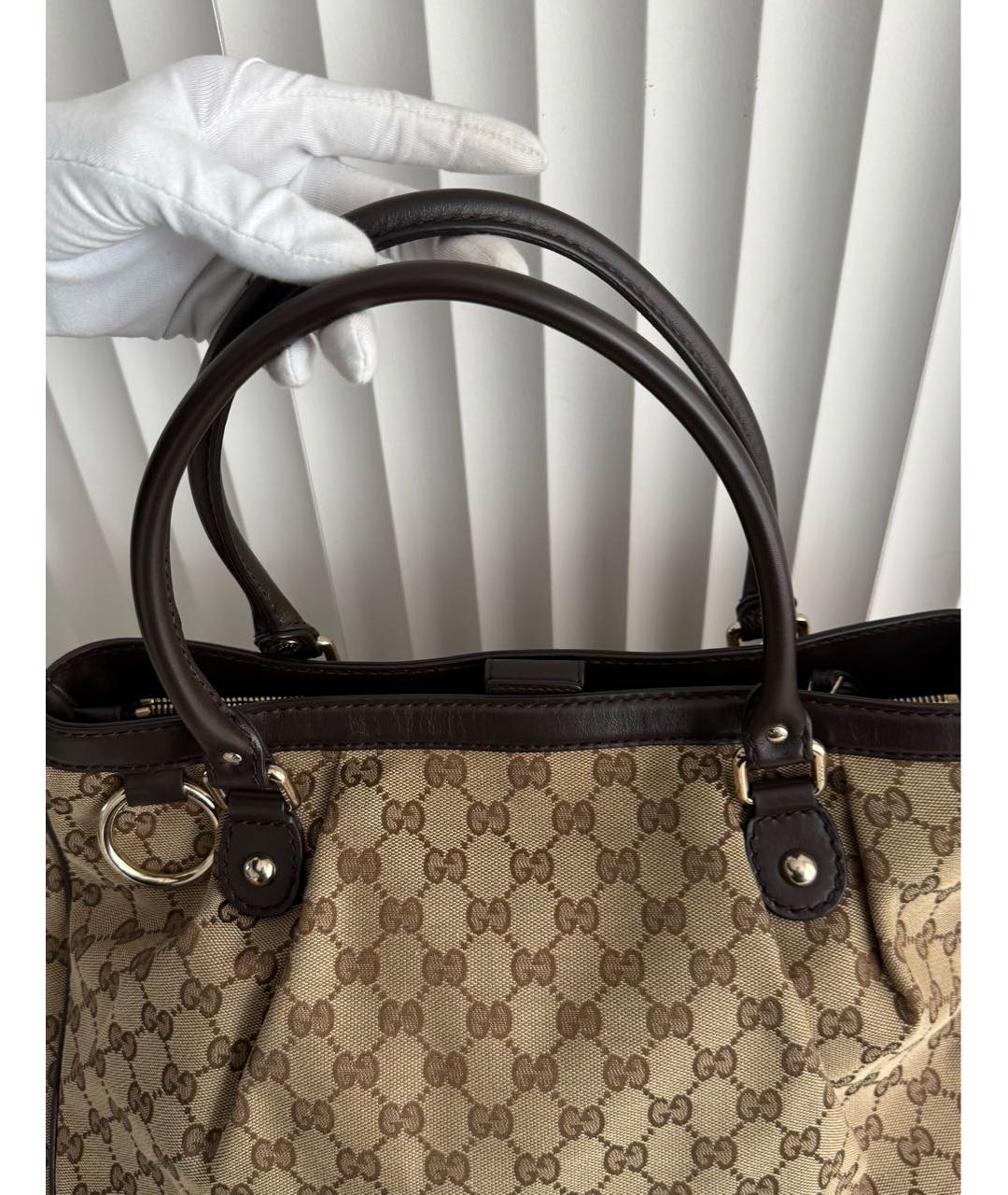GUCCI Коричневая сумка тоут из канвы, фото 5