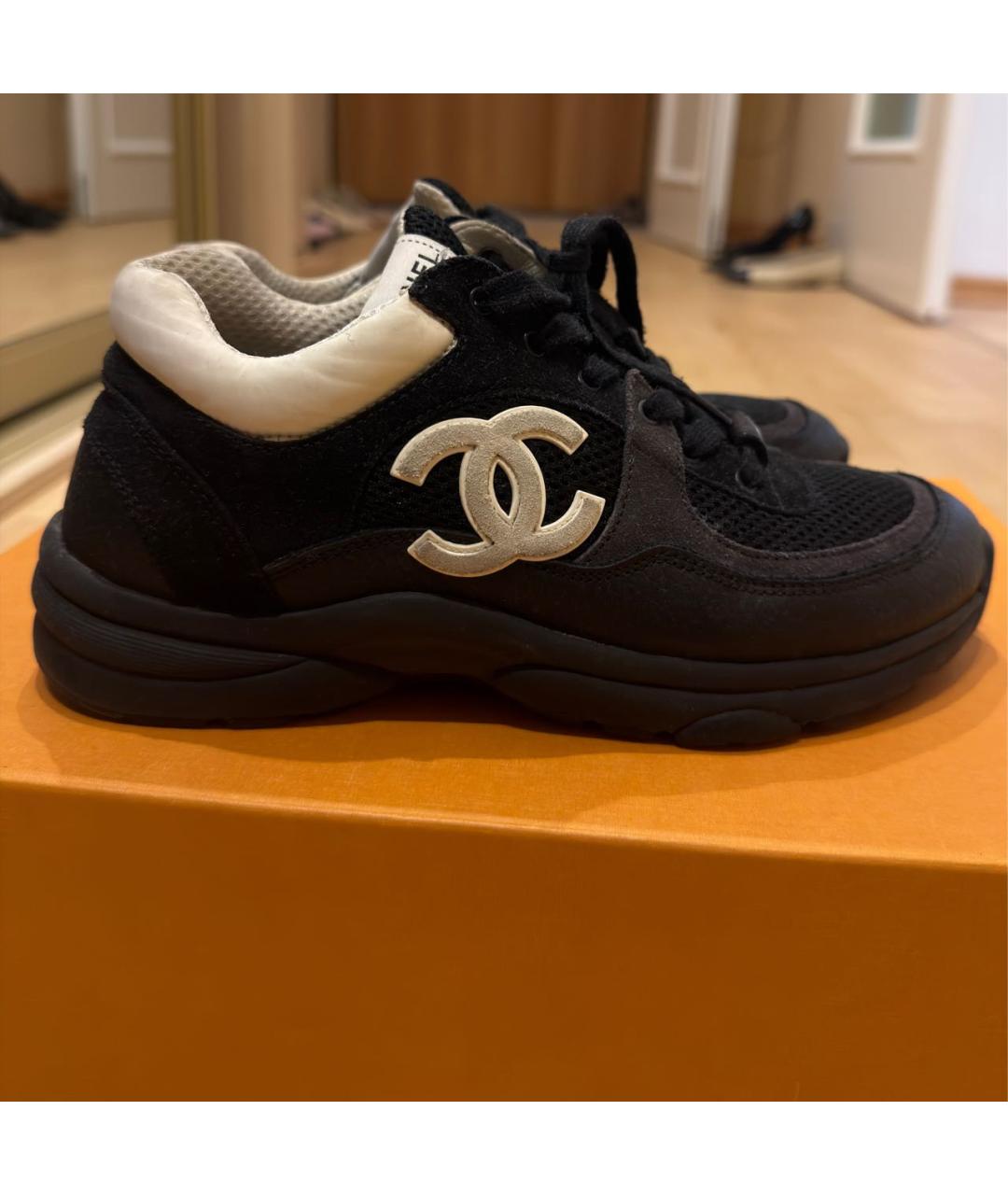 CHANEL Черные кожаные кроссовки, фото 5