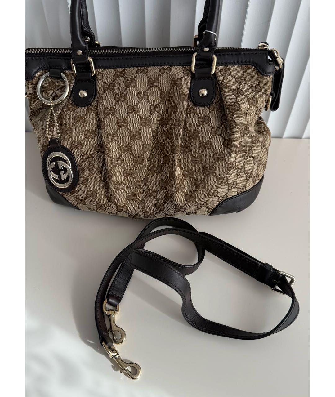 GUCCI Коричневая сумка тоут из канвы, фото 7