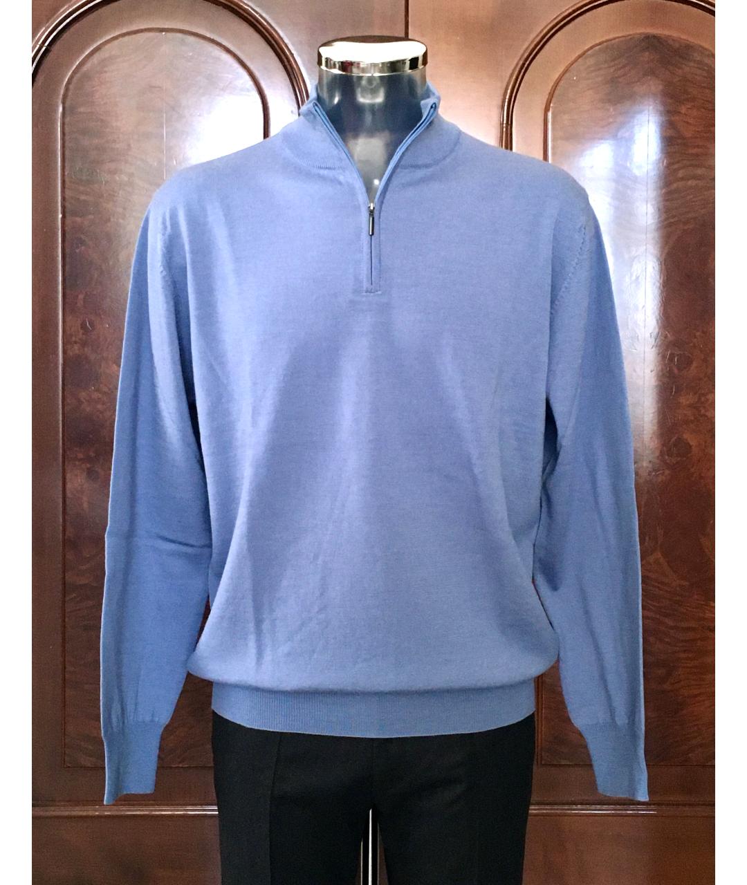 AZZARO Голубой шерстяной джемпер / свитер, фото 5