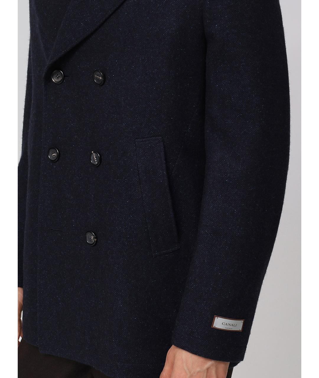 CANALI Темно-синее шерстяное пальто, фото 5