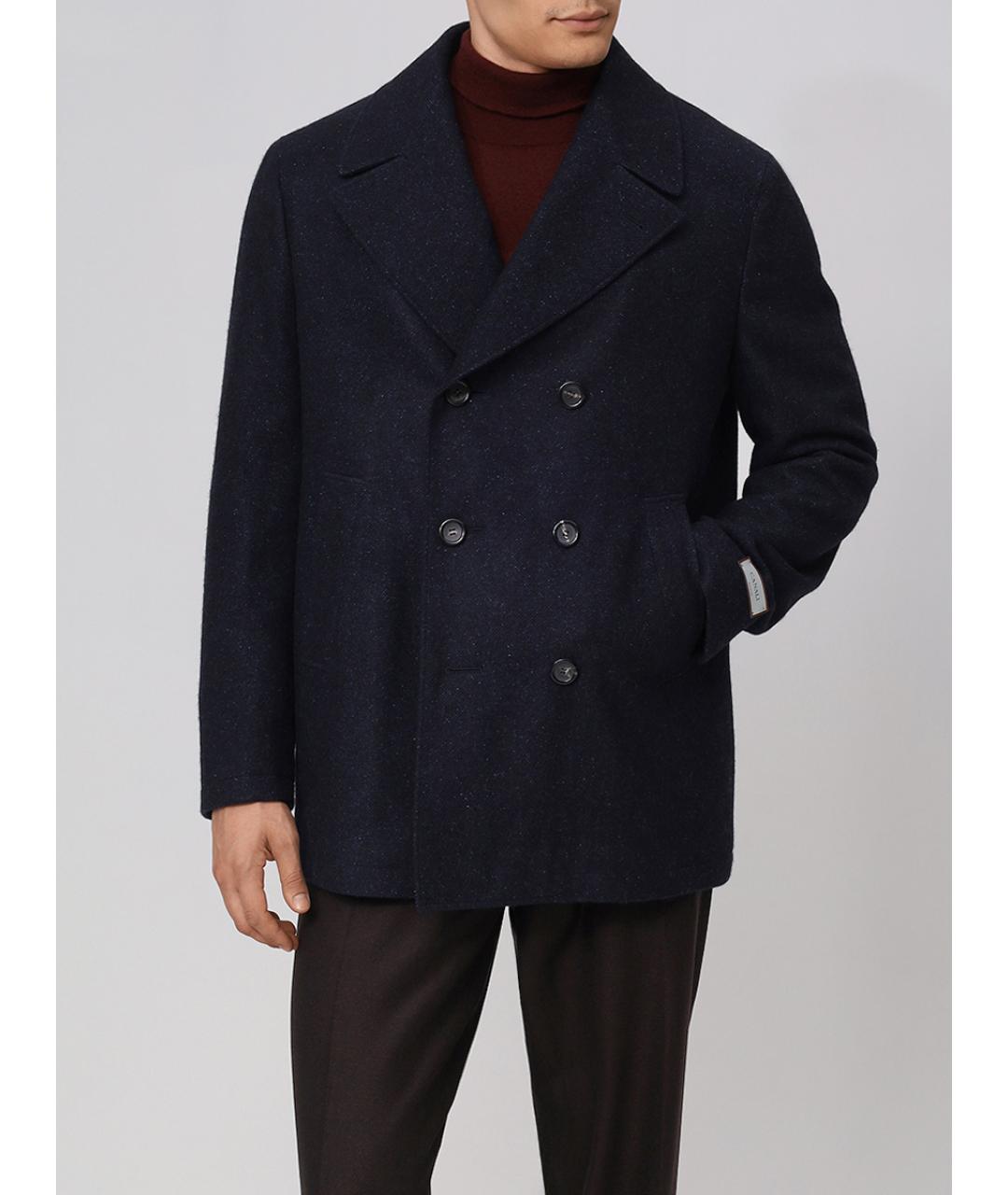 CANALI Темно-синее шерстяное пальто, фото 4