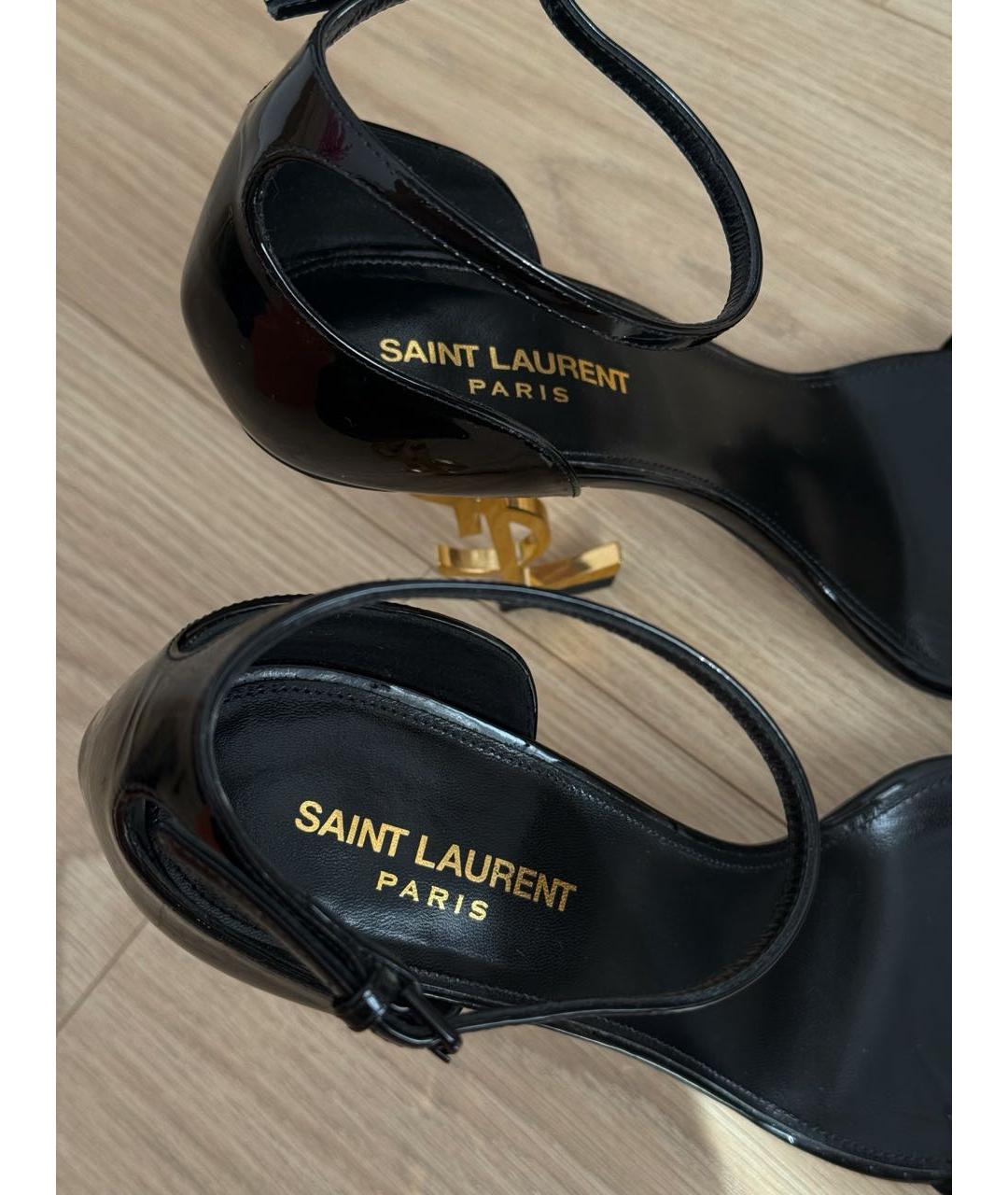 SAINT LAURENT Черные босоножки из лакированной кожи, фото 4