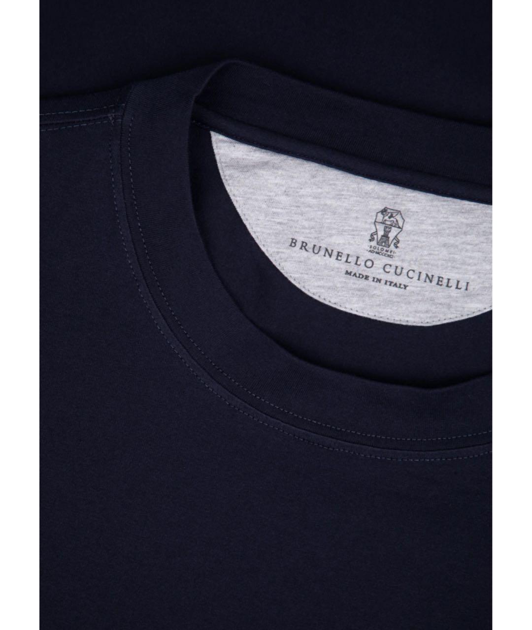 BRUNELLO CUCINELLI Темно-синяя хлопковая футболка, фото 5