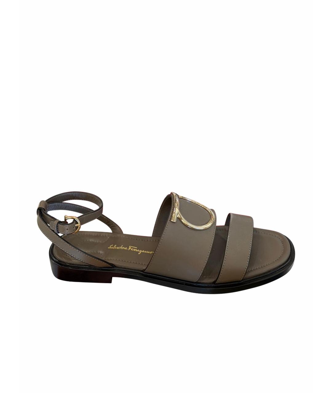 FERRAGAMO Серые кожаные сандалии, фото 1