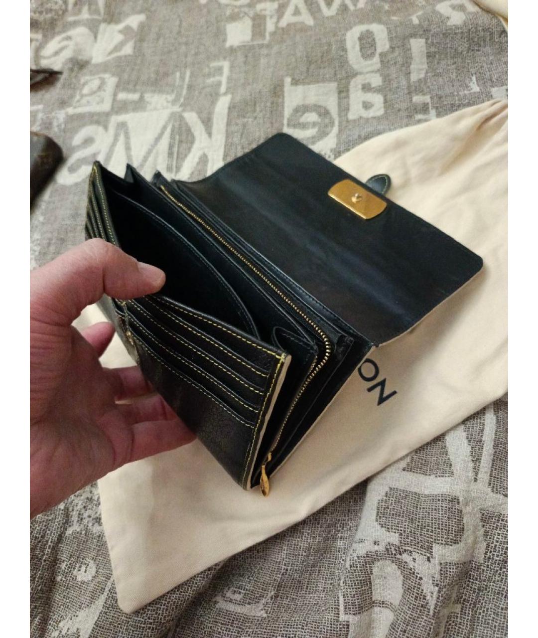 LOUIS VUITTON Черный кожаный кошелек, фото 4