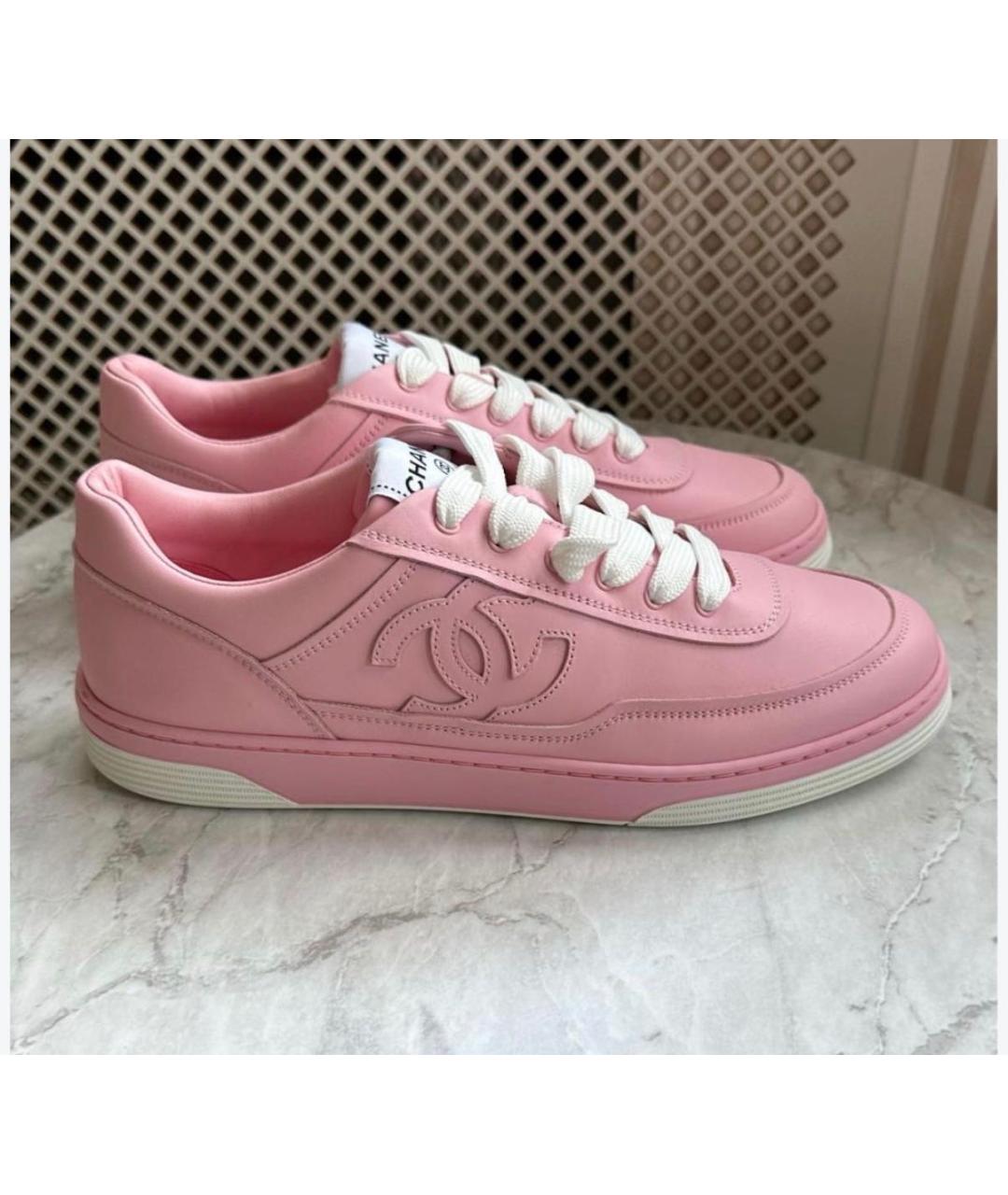 CHANEL Розовые кожаные кеды, фото 3