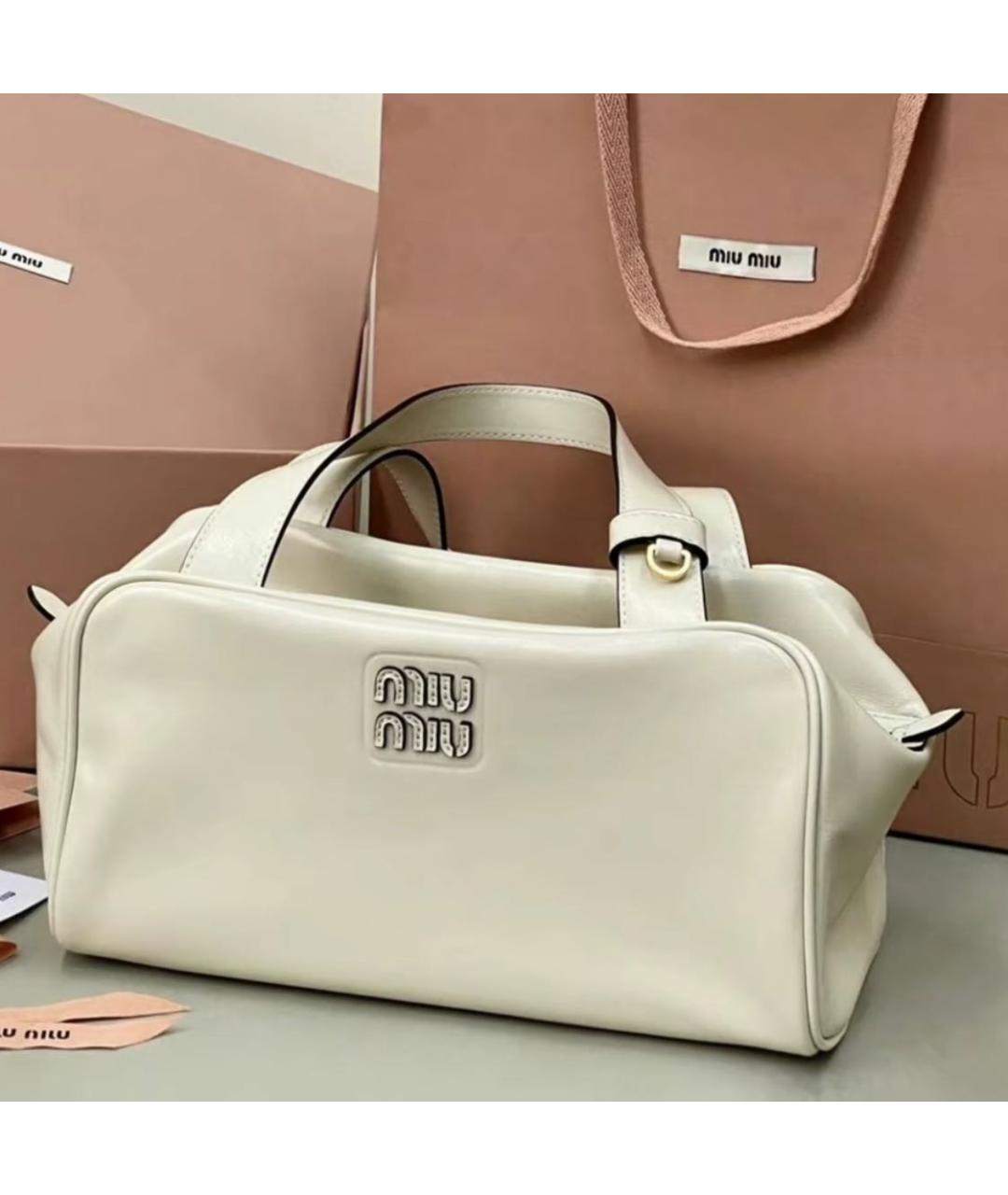 MIU MIU Белая кожаная сумка с короткими ручками, фото 4