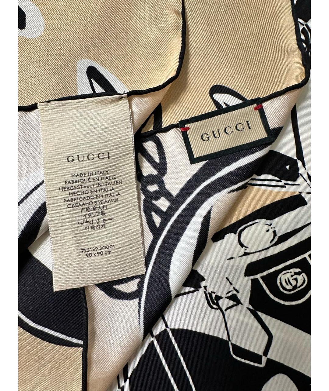 GUCCI Бежевый шелковый платок, фото 3