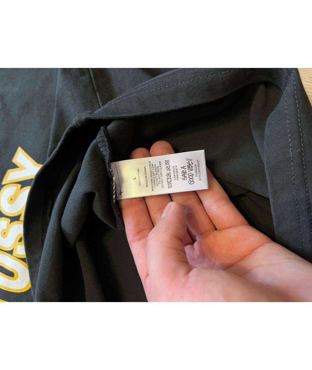 STUSSY Черная хлопковая футболка, фото 4