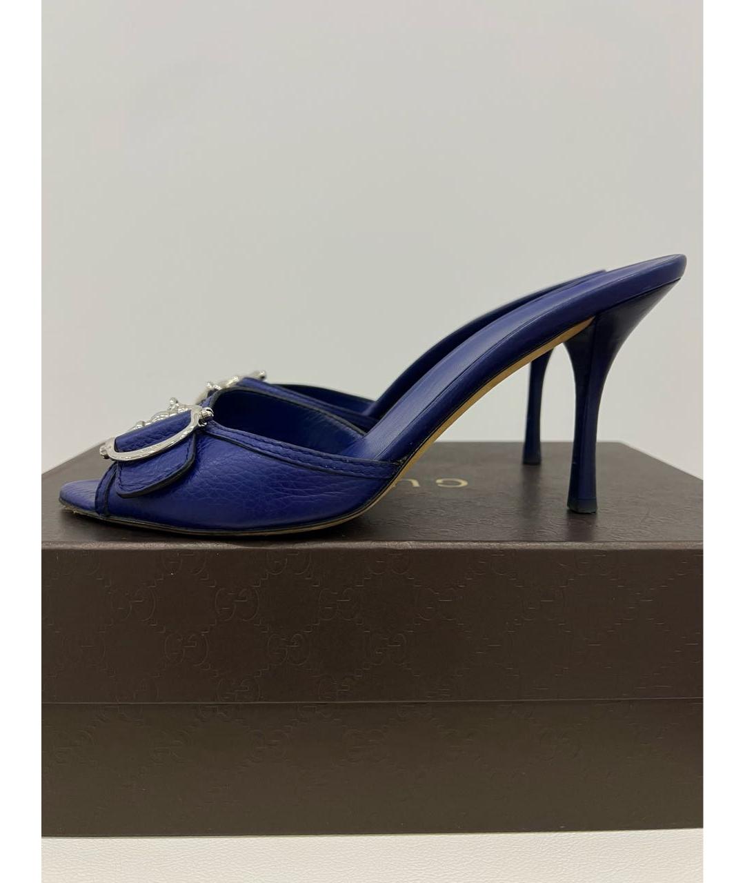 GUCCI Синие кожаные мюли, фото 4