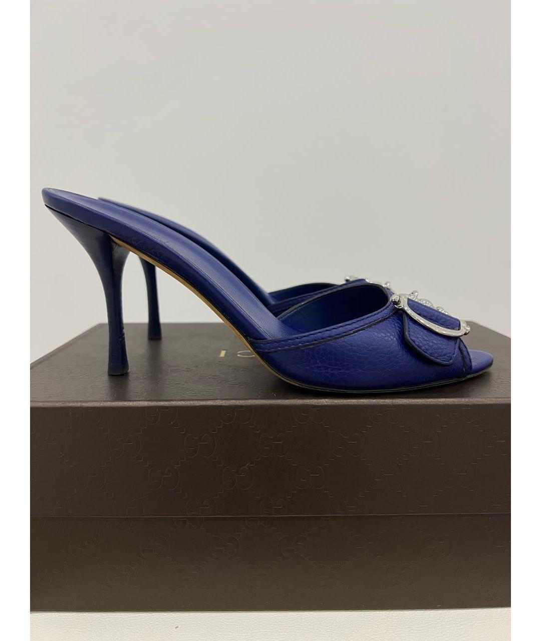 GUCCI Синие кожаные мюли, фото 2