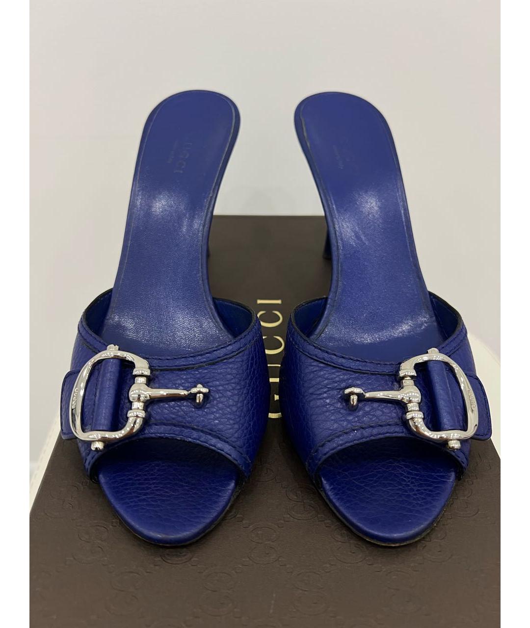 GUCCI Синие кожаные мюли, фото 3