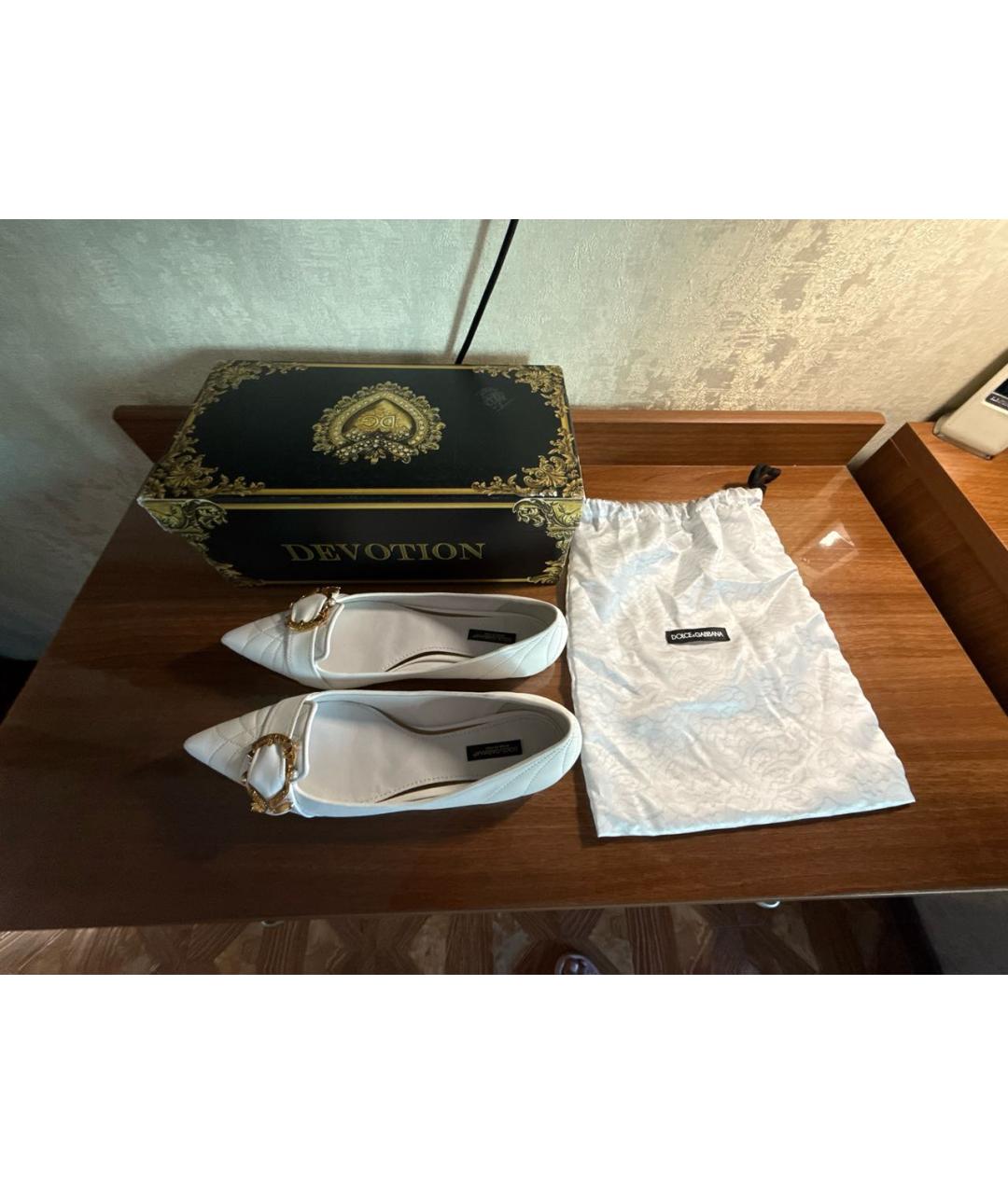 DOLCE&GABBANA Белые кожаные балетки, фото 5