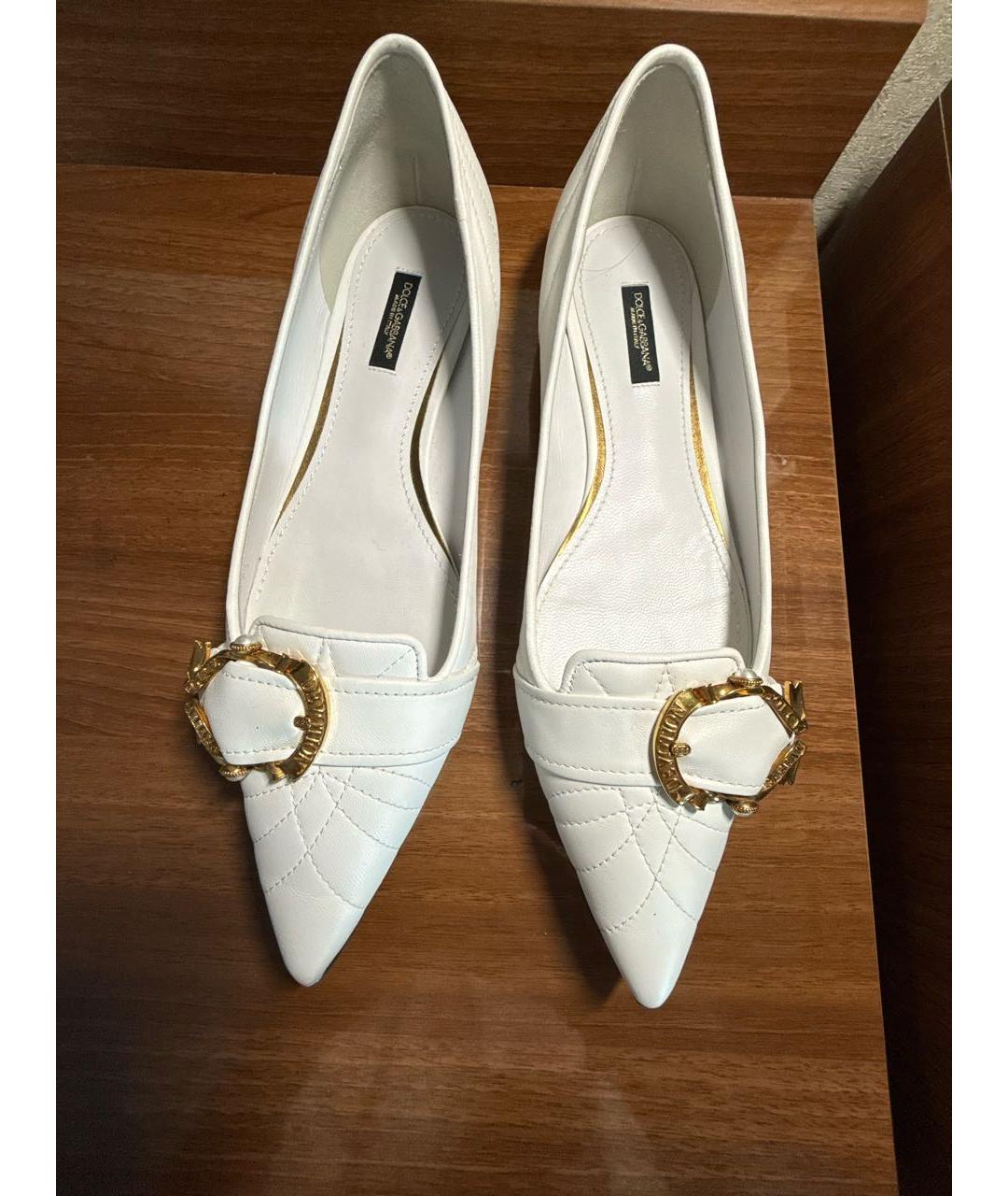 DOLCE&GABBANA Белые кожаные балетки, фото 2