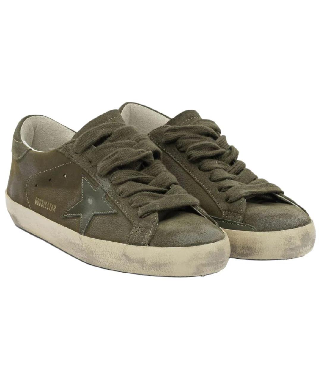 GOLDEN GOOSE Зеленые кожаные низкие кроссовки / кеды, фото 3