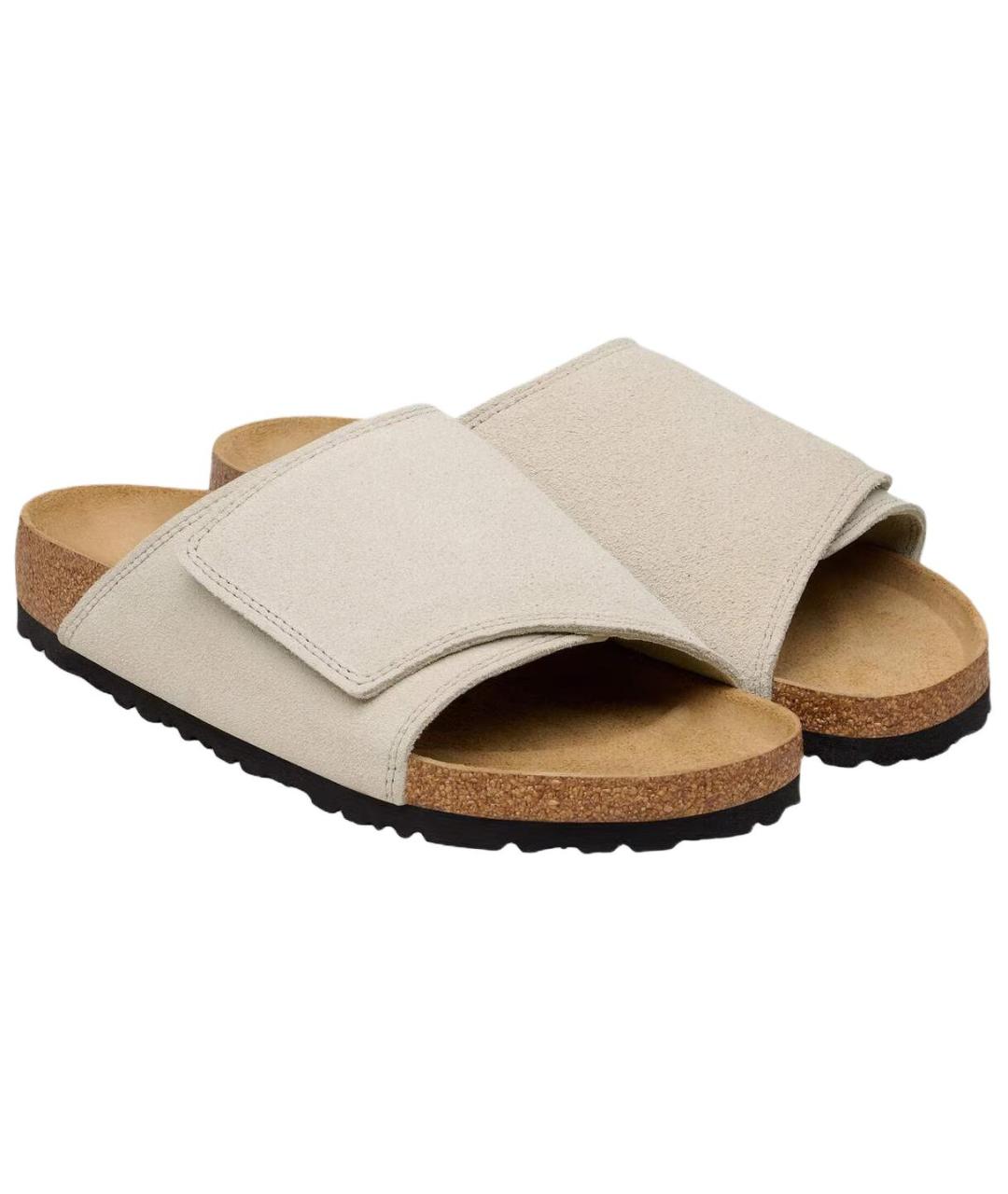BIRKENSTOCK Бежевые замшевые шлепанцы, фото 3
