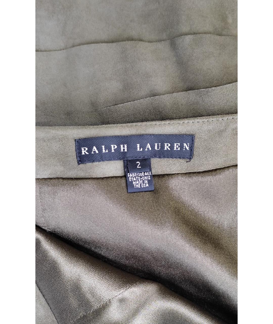 RALPH LAUREN Хаки замшевая юбка мини, фото 4