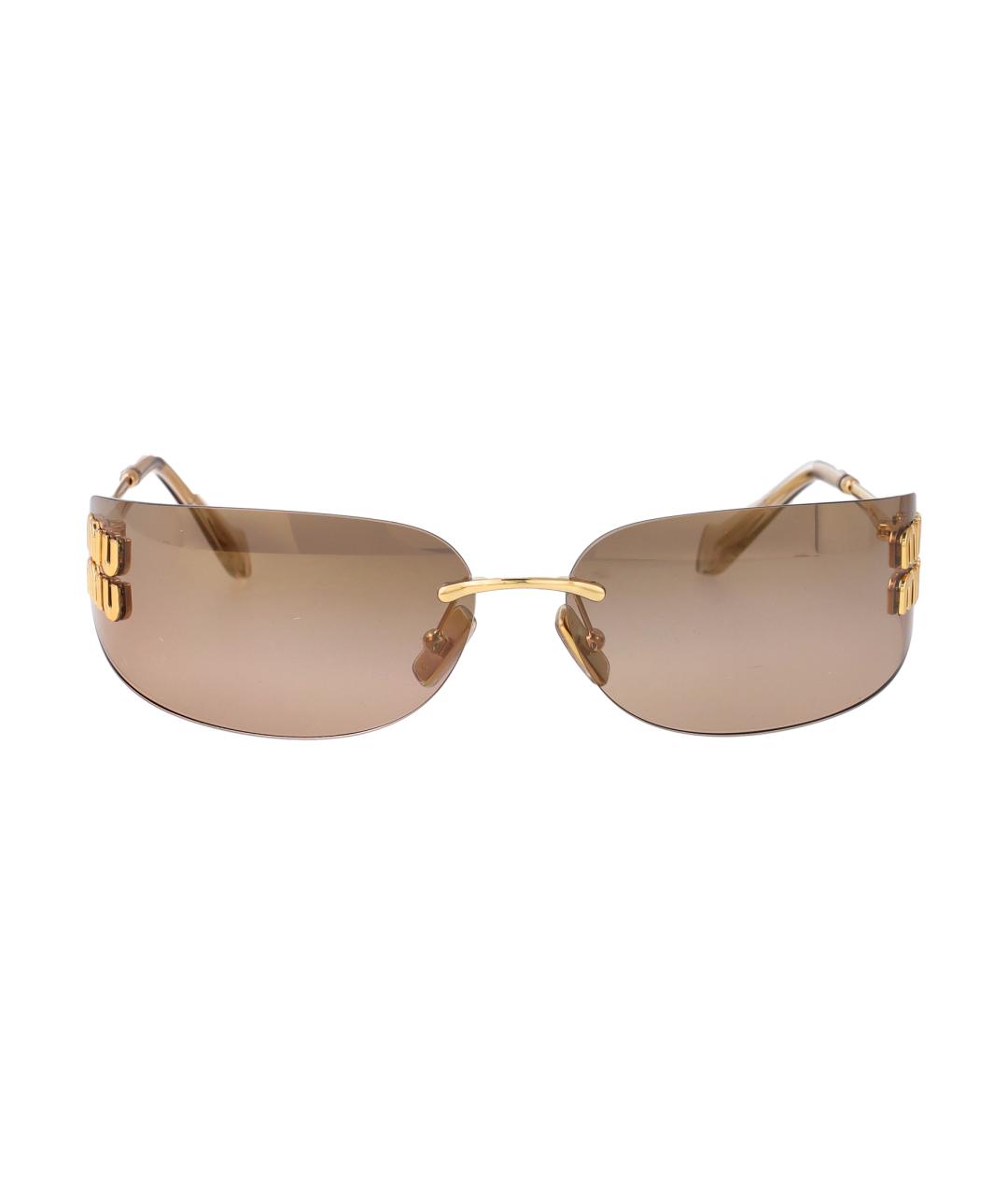 MIU MIU Золотые металлические солнцезащитные очки, фото 1