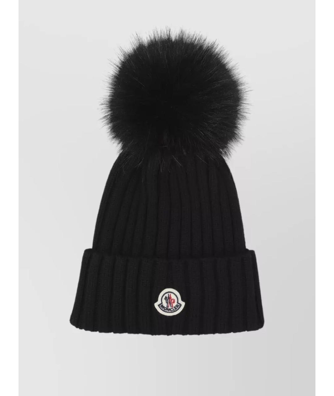 MONCLER Черная шерстяная шапка, фото 3