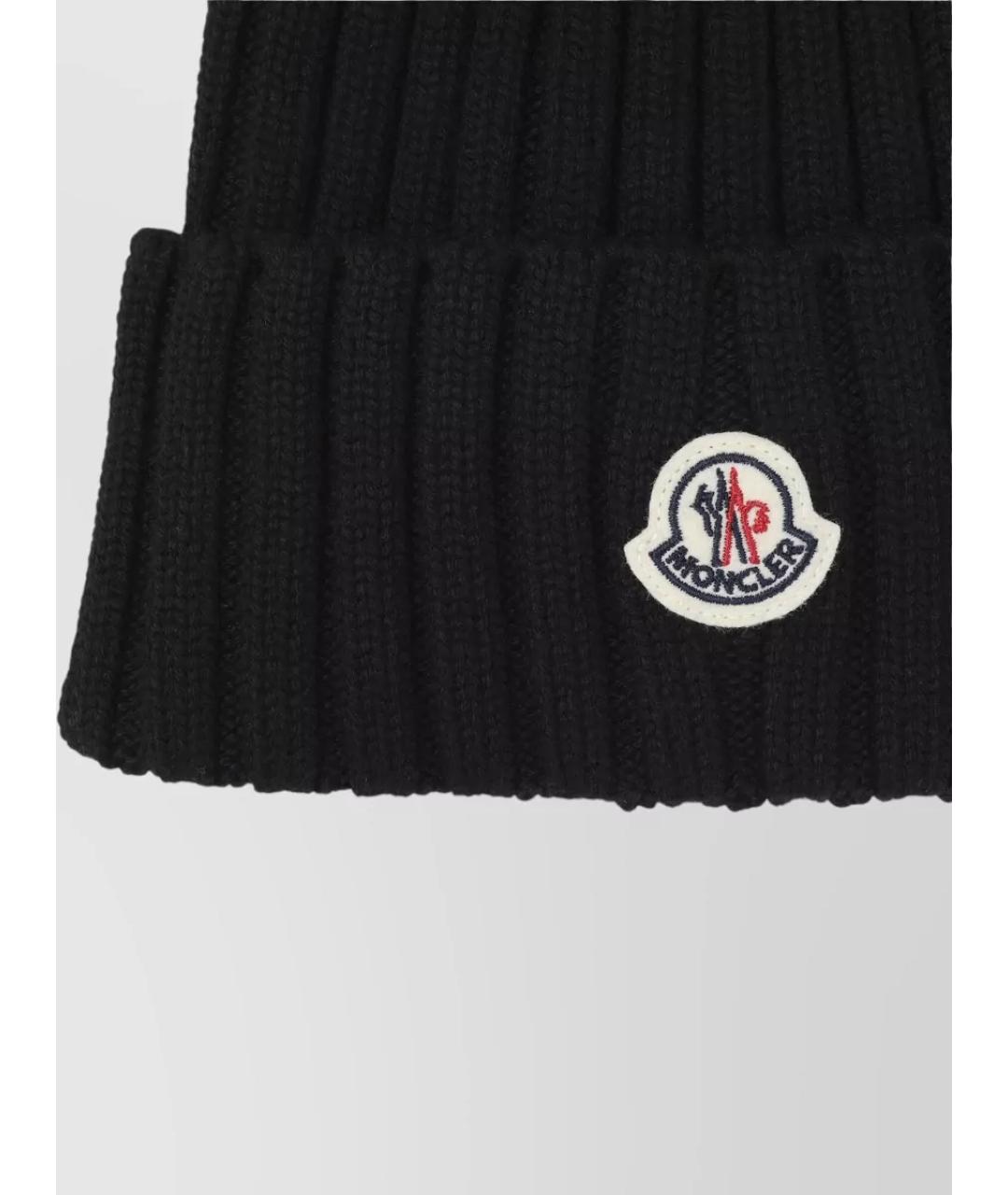 MONCLER Черная шерстяная шапка, фото 2