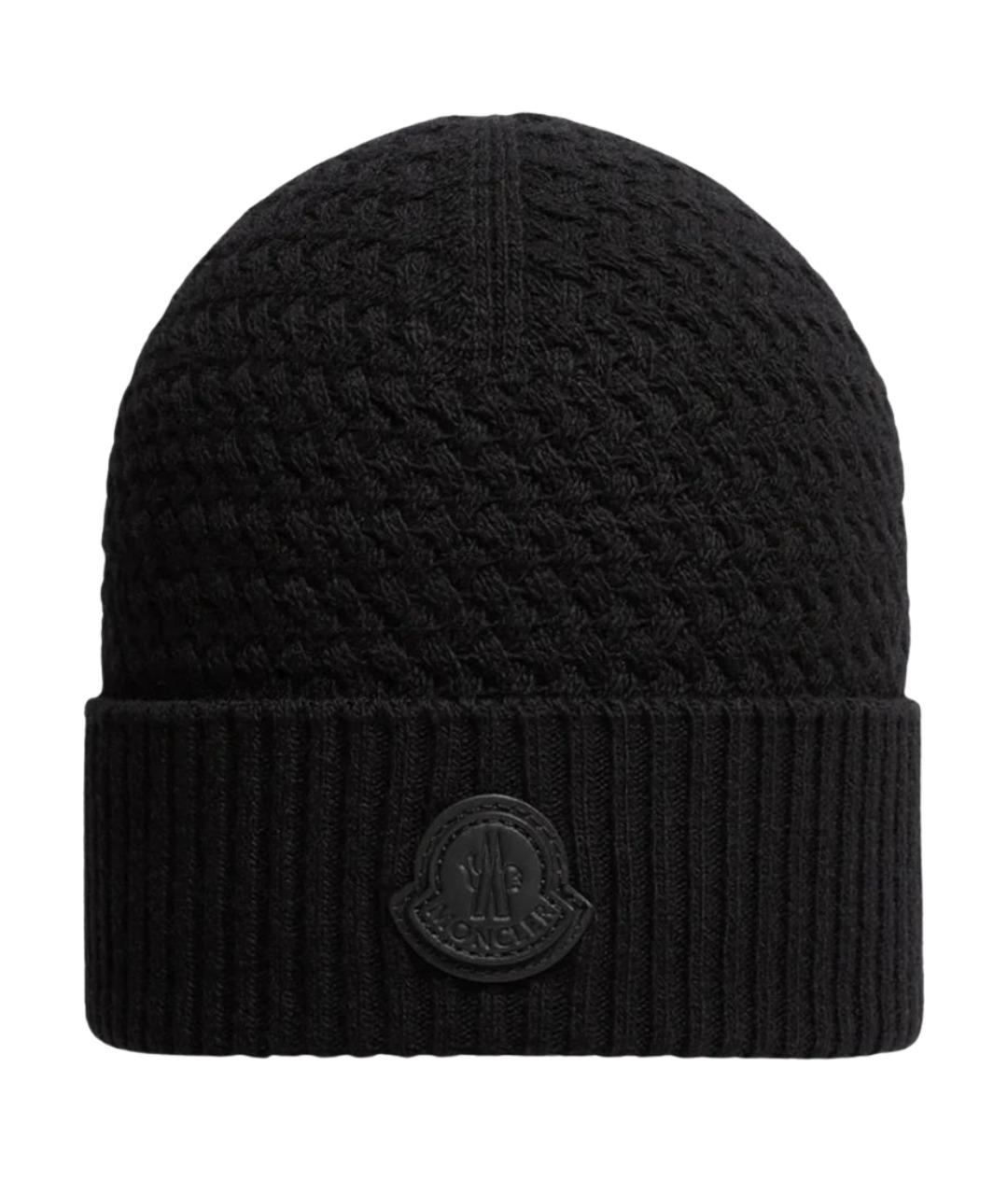 MONCLER Черная шерстяная шапка, фото 1